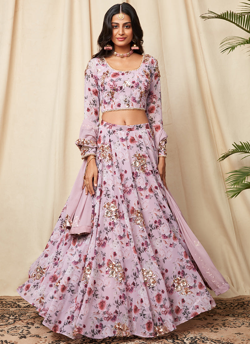 Lilac Floral Georgette Lehenga– Lashkaraa